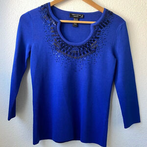 09. Cable & Gauge Petite Blue Beaded Top